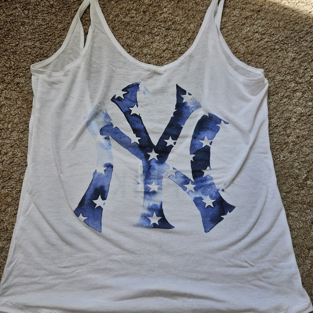 PINK Victoria's Secret White Tank Top with Blue Star Design